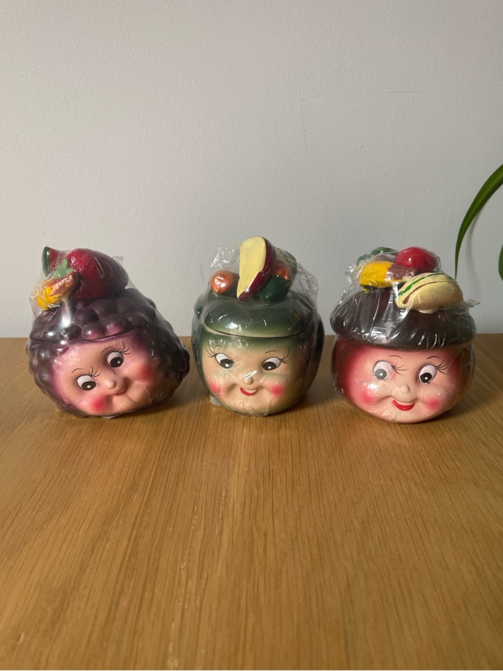 Vintage Sabre Fruit-Top Ceramic Face Jar Candles Set of 3 Sealed